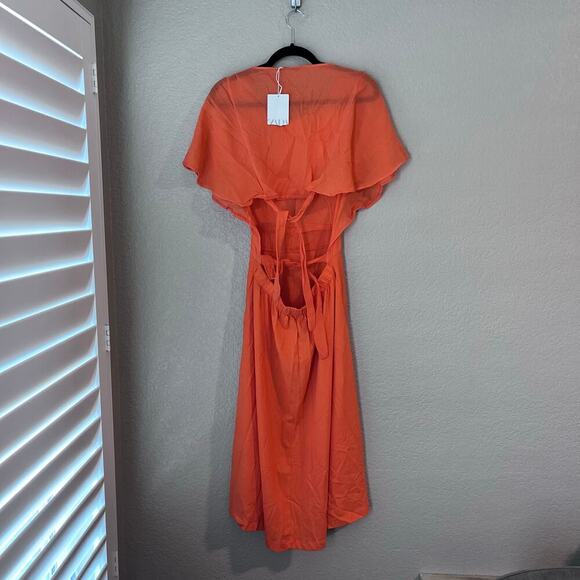 New Zara Open Back Dress Orange 0085/337 Dolman Sleeve Cotton Large NWT - Picture 4 of 8